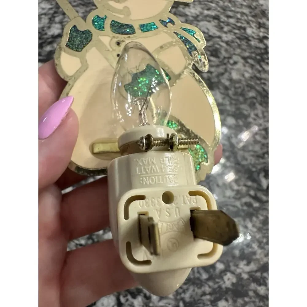 Vtg Night Light Christmas Snowman Stained Glass Like Flip Switch 5” Holiday